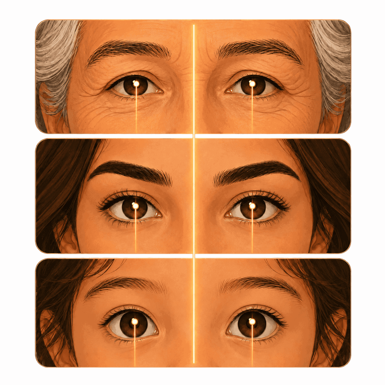Facial feature comparison showing eyes, nose, and jaw trait scores across multiple relatives